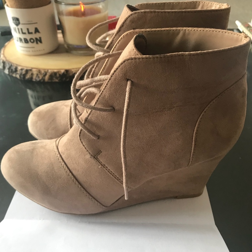 Never worn lace up wedge booties